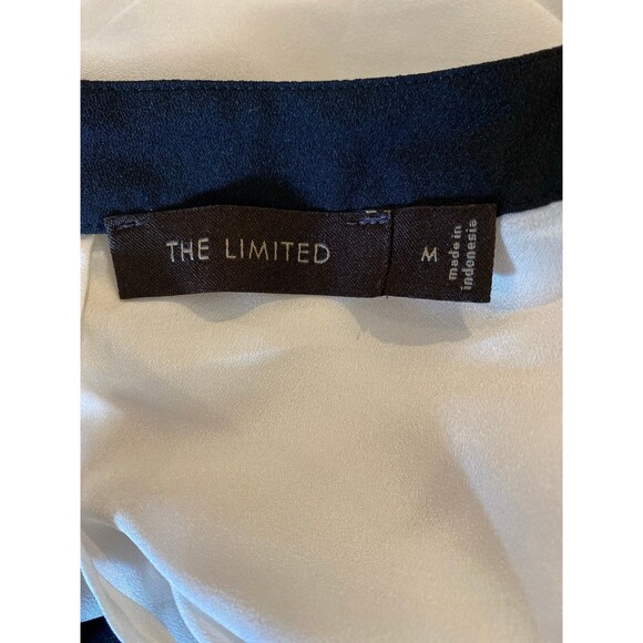 The Limited Blouse Sz Medium Long Sleeve Contrasting Black Peter Pan Collar Top - Picture 7 of 11